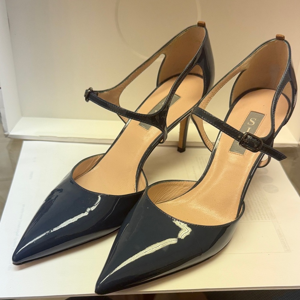 SJP Navy Patent Leather Heels